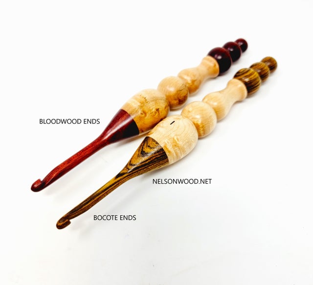 Wooden Crochet Hooks X-cut Spalted Tamarind Handcrafted NELSONWOOD
