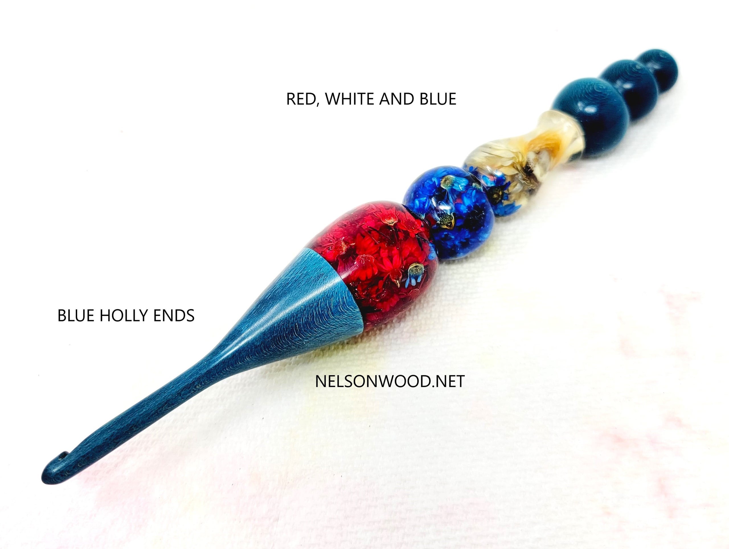 Crochet Hook Red, White and Blue, Handcrafted NELSONWOOD