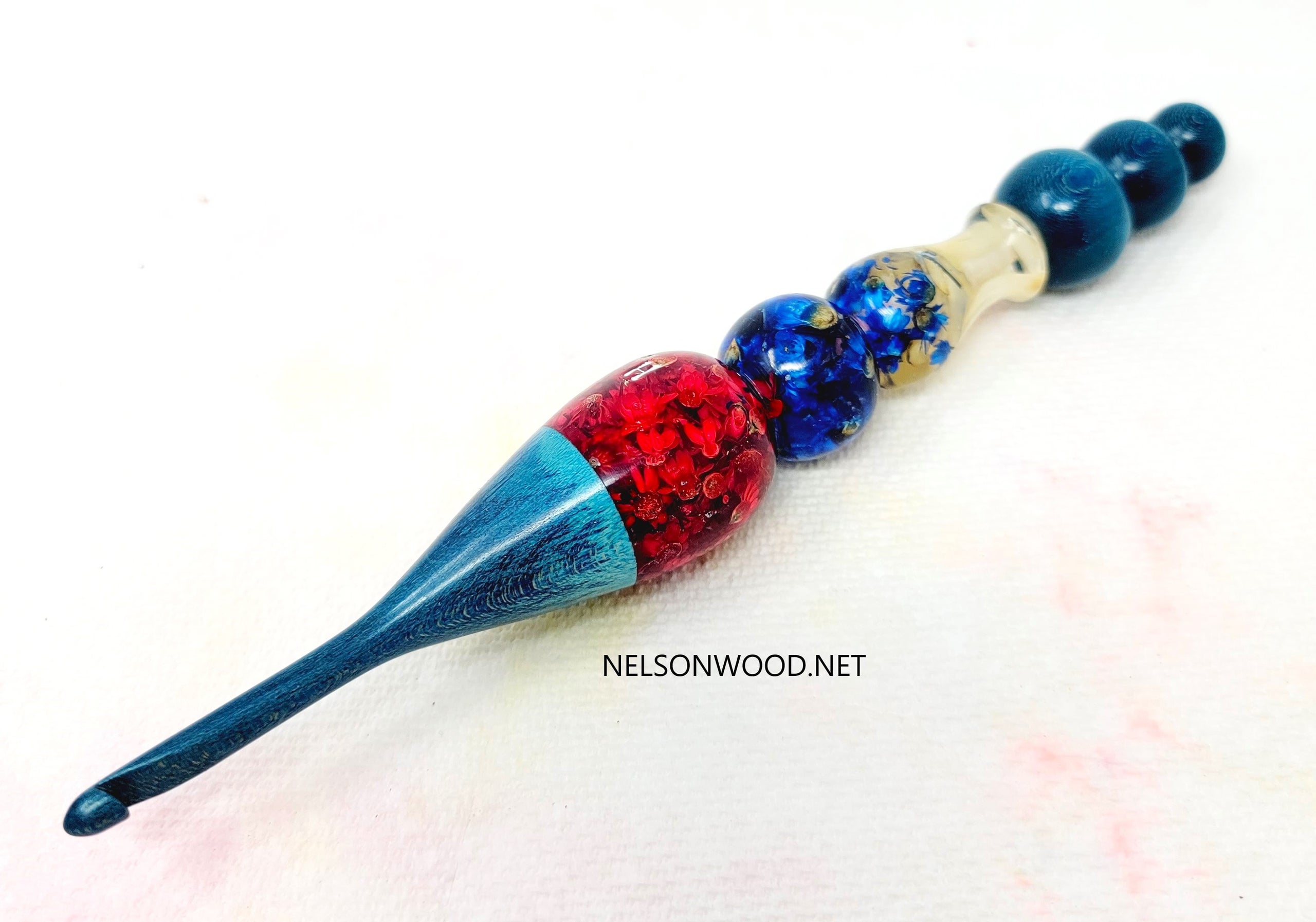 Crochet Hook Red, White and Blue, Handcrafted NELSONWOOD